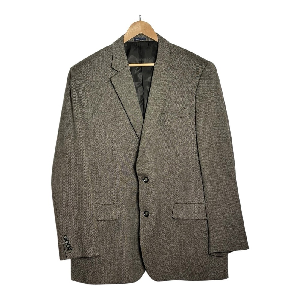 Stafford Signature Mens 46 Long Merino Wool Sport Coat Blazer Classic Fit Brown
